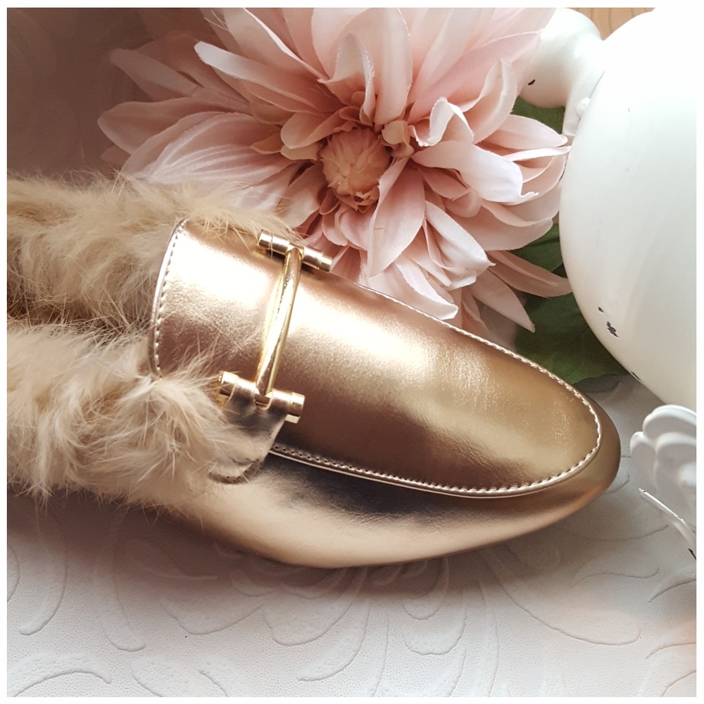 Rose Gold Faux Fur Trimmed Mule - Picture 7 of 8